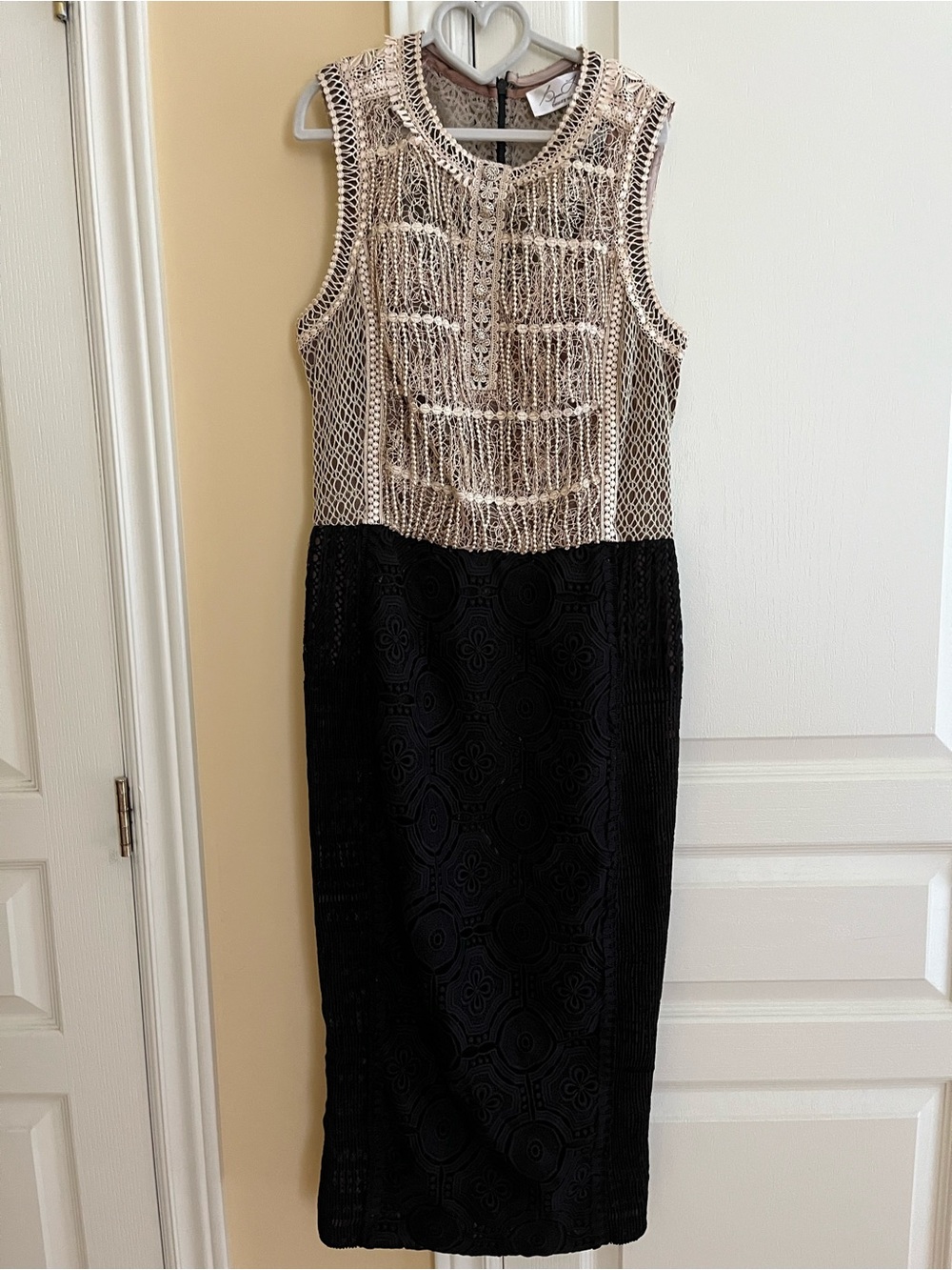Anthropologie Byron Lars Beauty Mark Beaded Sleeveless Midi Dress, Beige & Black